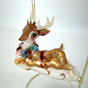 Katherines‎ Collection Flying Reindeer Glass Christmas Ornament